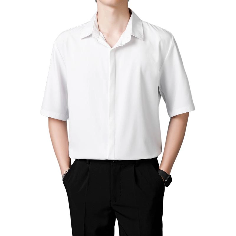 寻星记 美式韩版冰丝男士夏季高级感抗皱免烫商务休闲短袖衬衣衬衫 男女同款