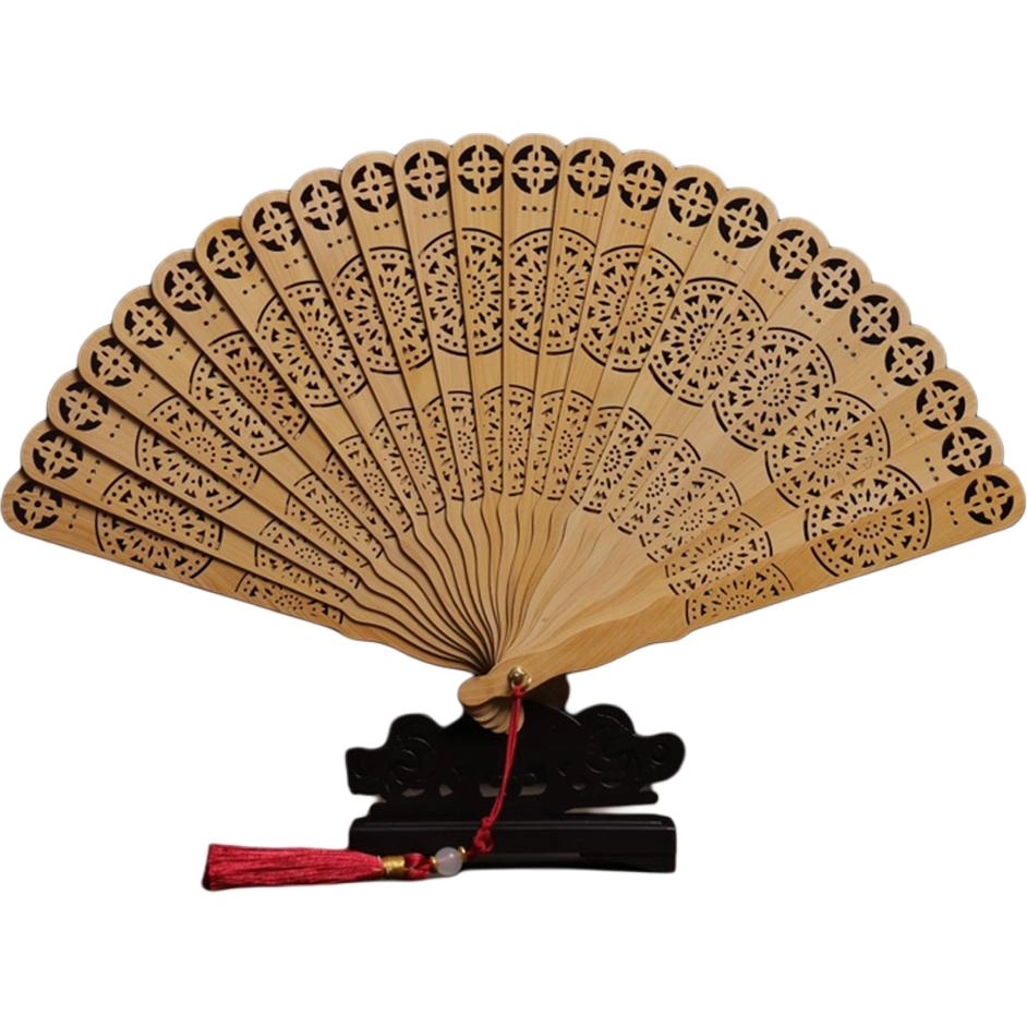 得笙陌 向日葵（苏扇）国潮古典风女神手持扇高级优雅文艺范扇 崖柏 木作扇子 男女同款情侣款
