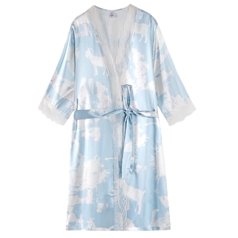 芬腾可安 柔软细腻亲肤透气顺滑丝绸凉爽家居服睡袍/浴袍 女款