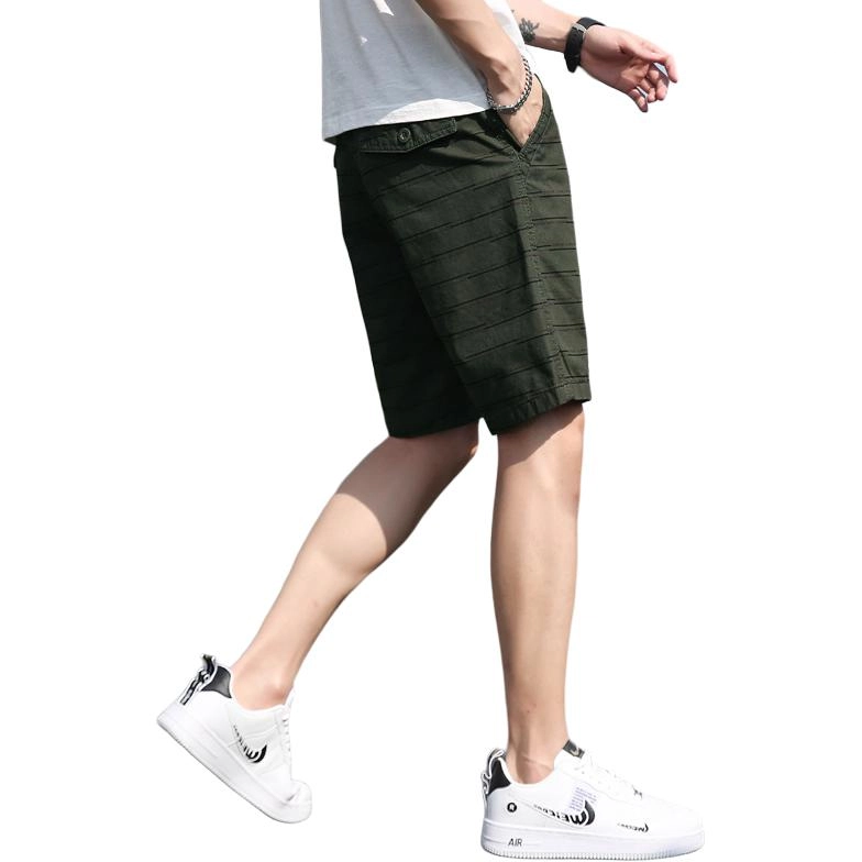 尘映 美式条纹纯棉百搭直筒夏季五分裤休闲短裤 男款