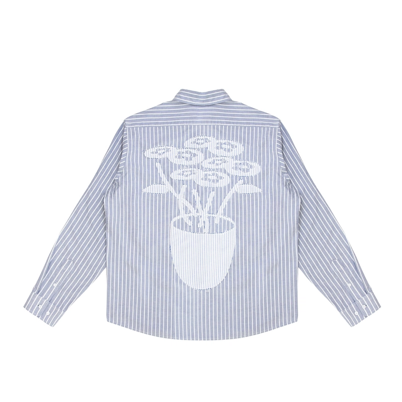 Vandy The Pink Striped Flower Button Up