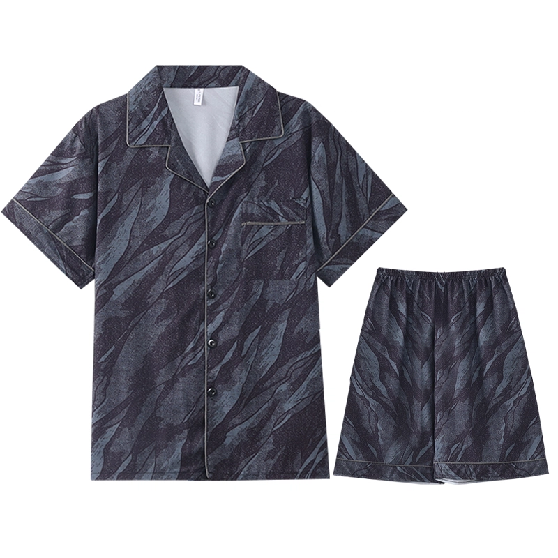 怀尔蔚 舒适薄款翻领开衫短袖家居服睡衣套装 男款