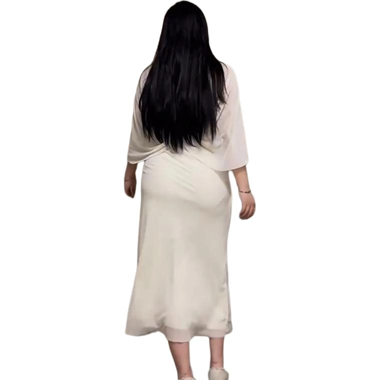 哒头下雨不愁 法式气质显瘦纯色圆领高腰短袖连衣裙 女款