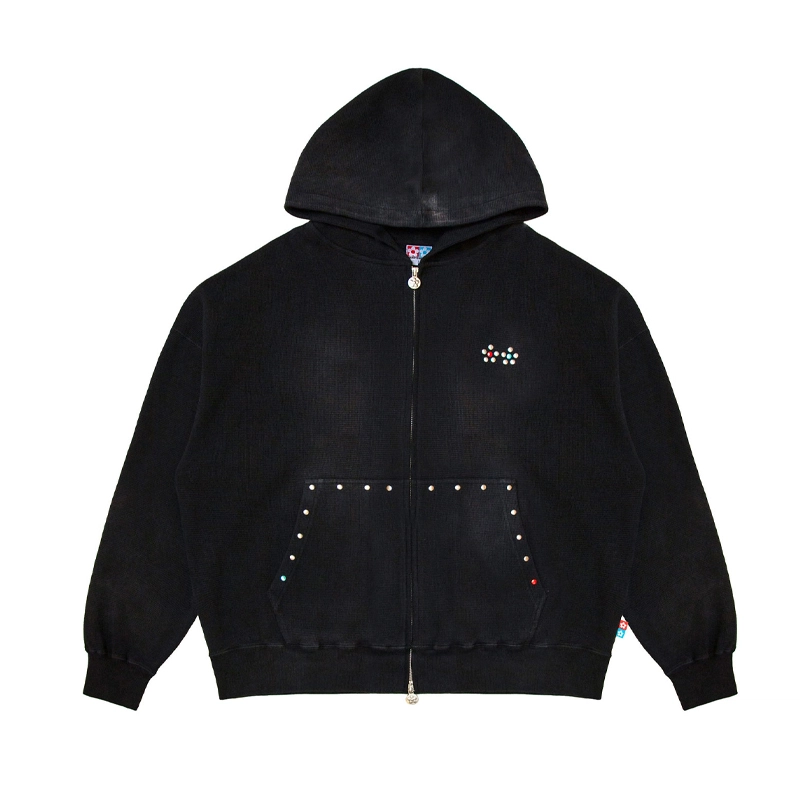 Vandy The Pink Studded Thermal Zip Up Hoodie