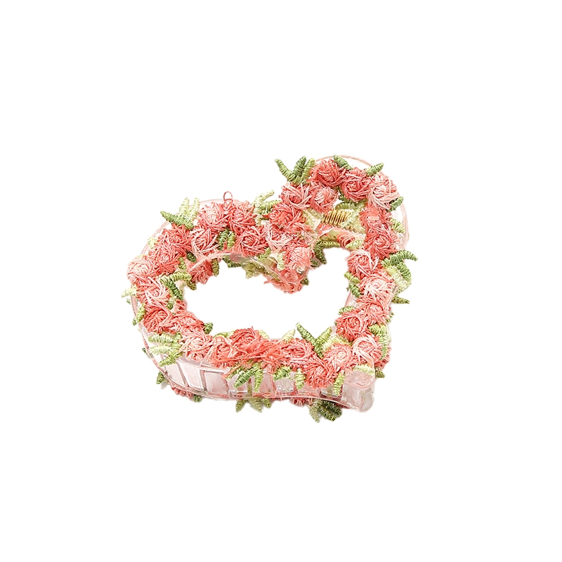 如花梦 粉色爱心花朵高级感后脑勺盘发鲨鱼 亚克力 发夹 女款