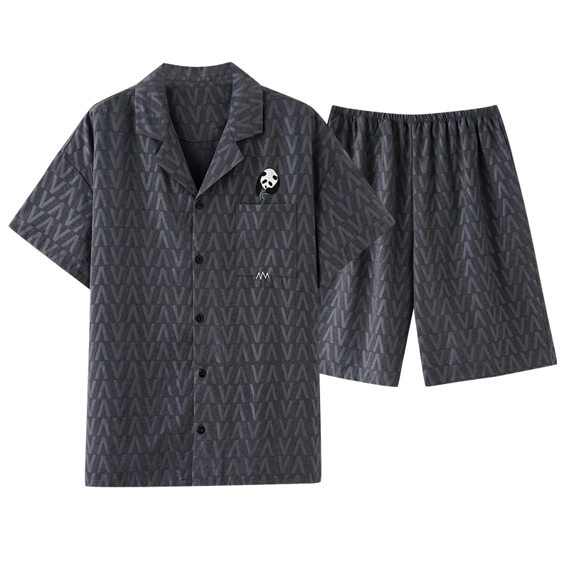 卡绚 短袖短裤简约加大码开衫舒适休闲家居服可外穿夏季睡衣套装 男款