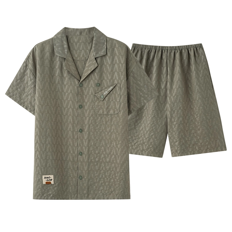 卡绚 短袖简约开衫休闲家居服可外穿睡衣套装 男款