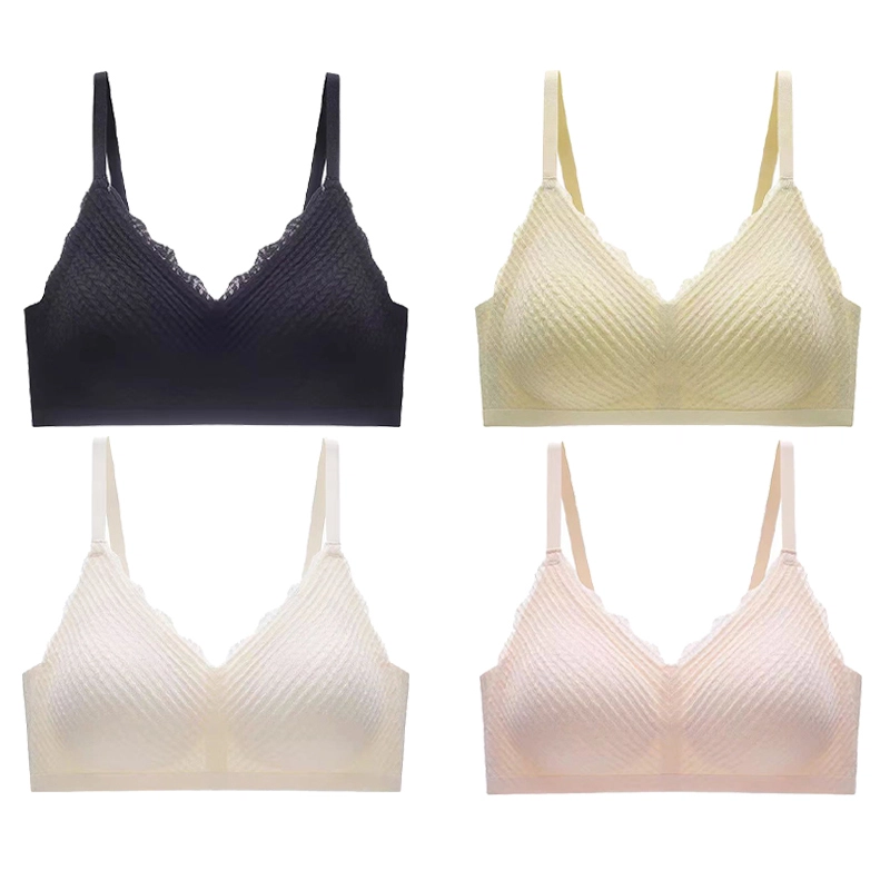 棉基因 无痕薄款无钢圈透气蕾丝小胸聚拢上托收副乳文胸 女款 组合装