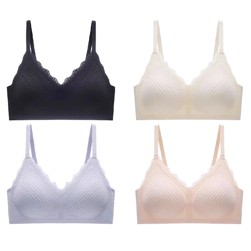 棉基因 无痕薄款无钢圈透气蕾丝小胸聚拢上托收副乳文胸 女款 组合装
