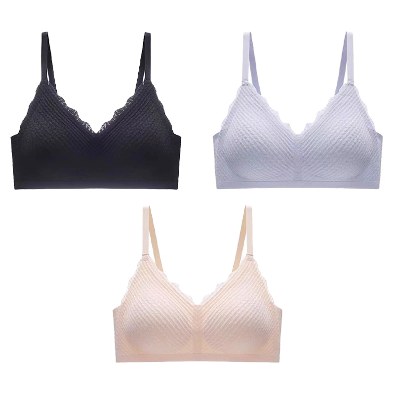 棉基因 无痕薄款无钢圈透气蕾丝小胸聚拢上托收副乳文胸 女款 组合装