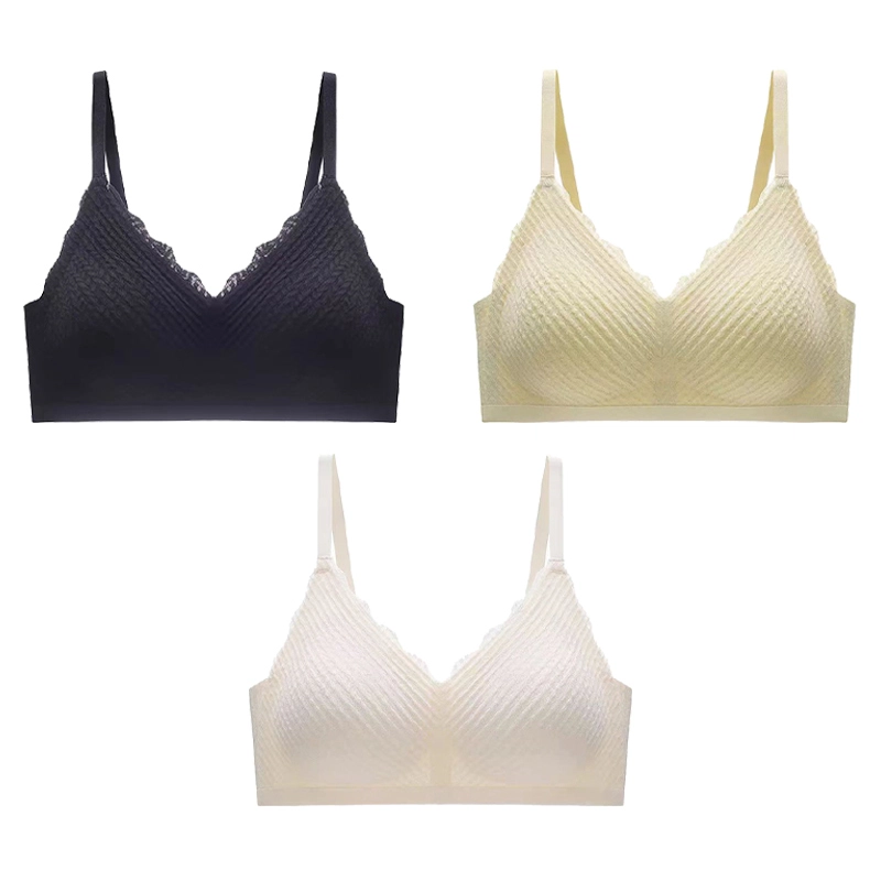 棉基因 无痕薄款无钢圈透气蕾丝小胸聚拢上托收副乳文胸 女款 组合装