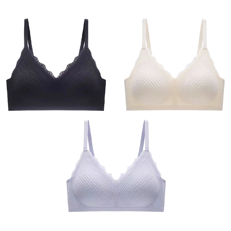 棉基因 无痕薄款无钢圈透气蕾丝小胸聚拢上托收副乳文胸 女款 组合装