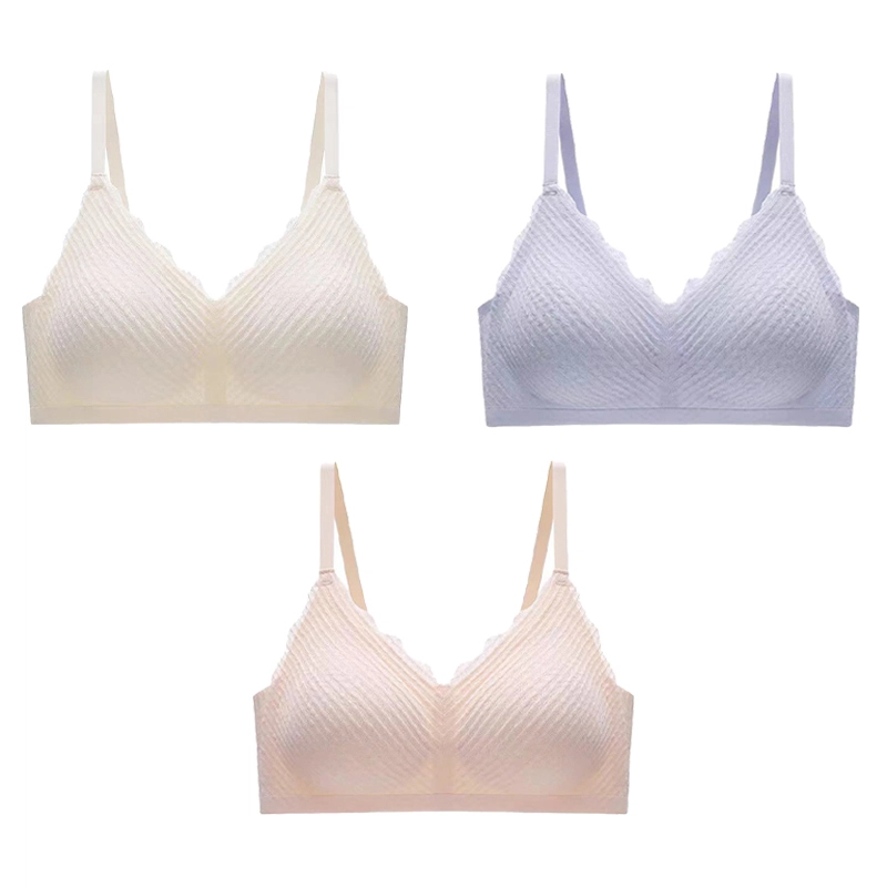 棉基因 无痕薄款无钢圈透气蕾丝小胸聚拢上托收副乳文胸 女款 组合装