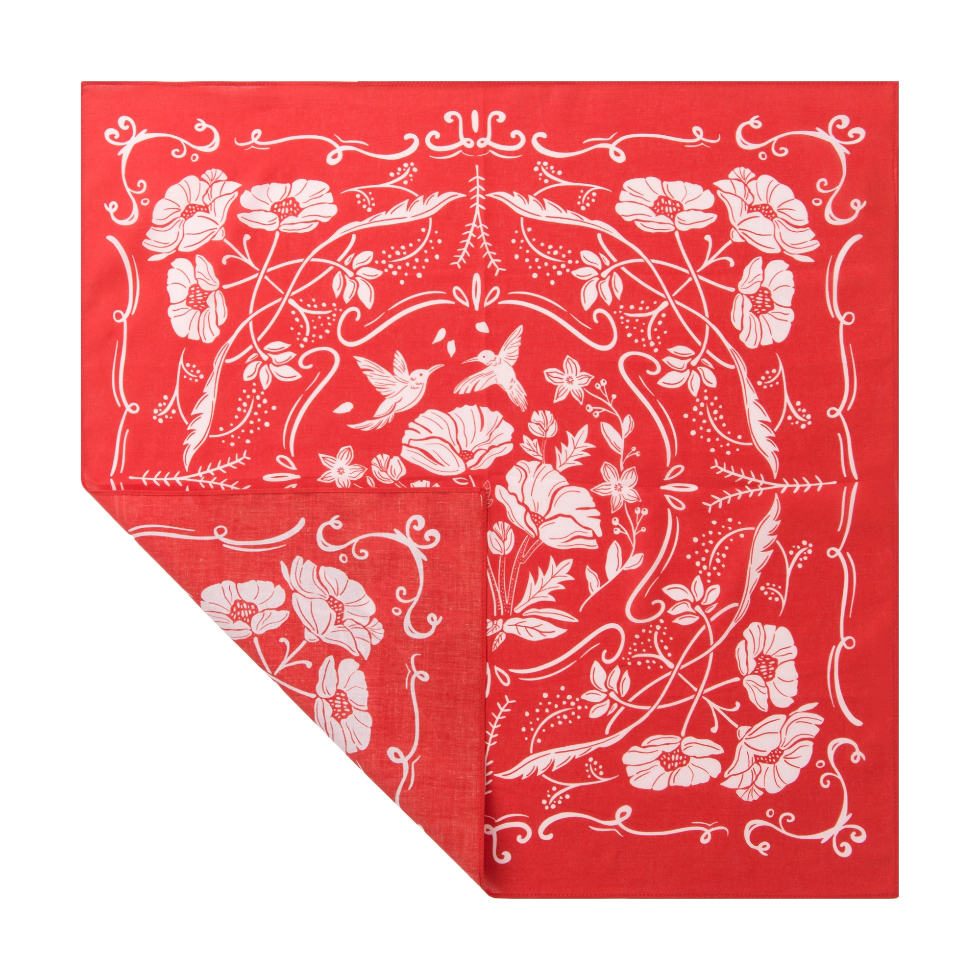 滚烫时光 红色花朵 棉 方巾领巾 男女同款情侣款