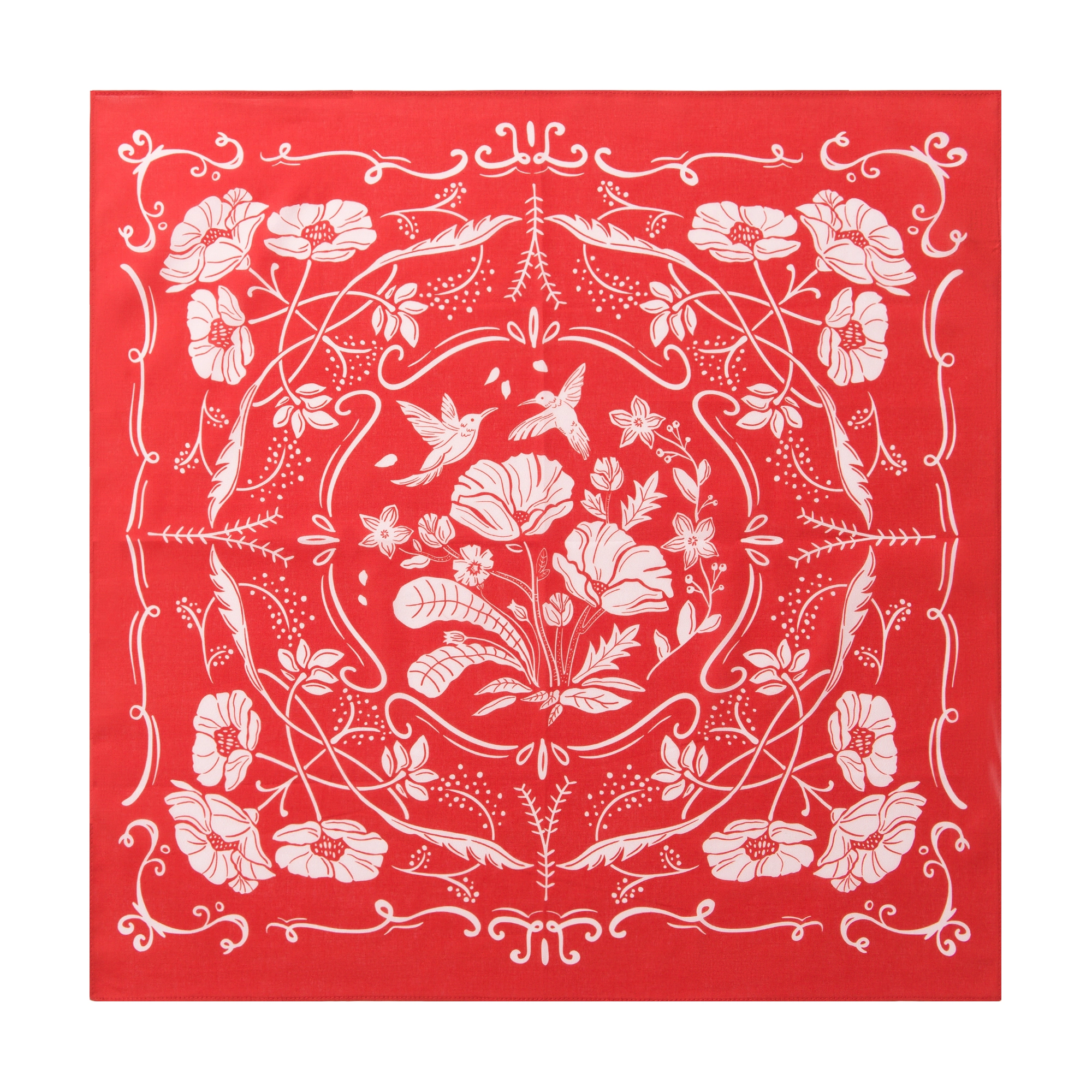 滚烫时光 红色花朵 棉 方巾领巾 男女同款情侣款