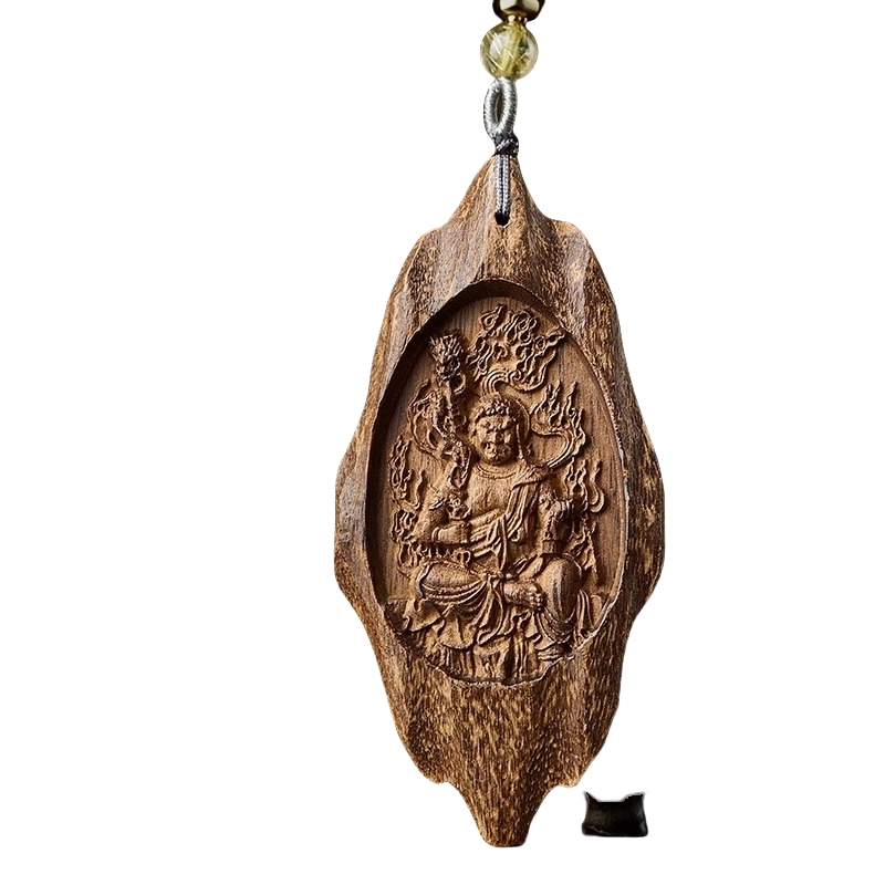 亮晶缘 新中式国潮 高级感时尚 复古编织 小众设计  本命佛千手观音虚空藏普贤菩萨 挂木质无事牌佛牌 沉香 吊坠 男款