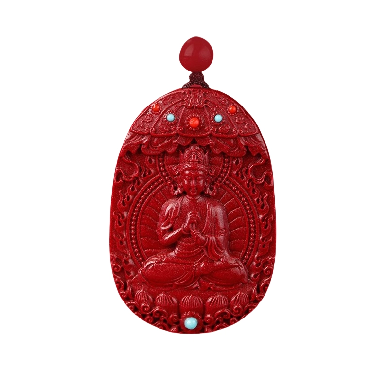 亮晶缘 【匠心手作 十二生肖本命佛】新中式国潮精品文殊菩萨 本命佛吊坠生肖挂件护身符守护神天然 朱砂 玉石吊坠 男女同款情侣款