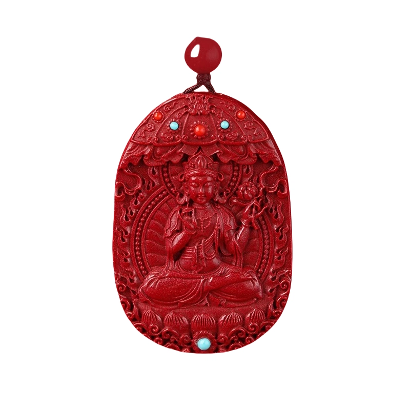 亮晶缘 【匠心手作 十二生肖本命佛】新中式国潮精品文殊菩萨 本命佛吊坠生肖挂件护身符守护神天然 朱砂 玉石吊坠 男女同款情侣款