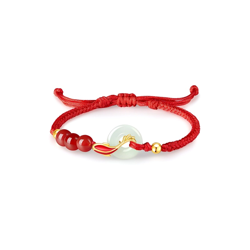 央创时尚 中国黄金【好运锦鲤】上岸锦鲤平安扣手编绳 新中式轻奢小众简约百搭#好运表白礼盒装 和田玉手链 青白玉 男女同款情侣款