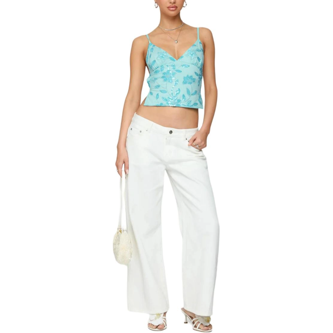 edikted SS25 Pia Sequin Floral Backless Top V