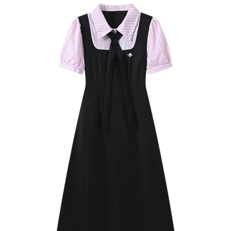 桴生 学院风女夏季减龄显瘦假两件裙子短袖连衣裙 女款