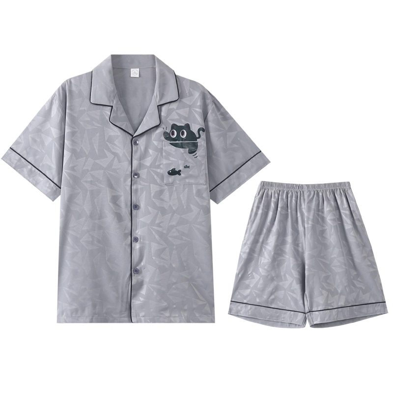 怀尔蔚 翻领开衫短袖舒适薄款居家服睡衣套装 男款