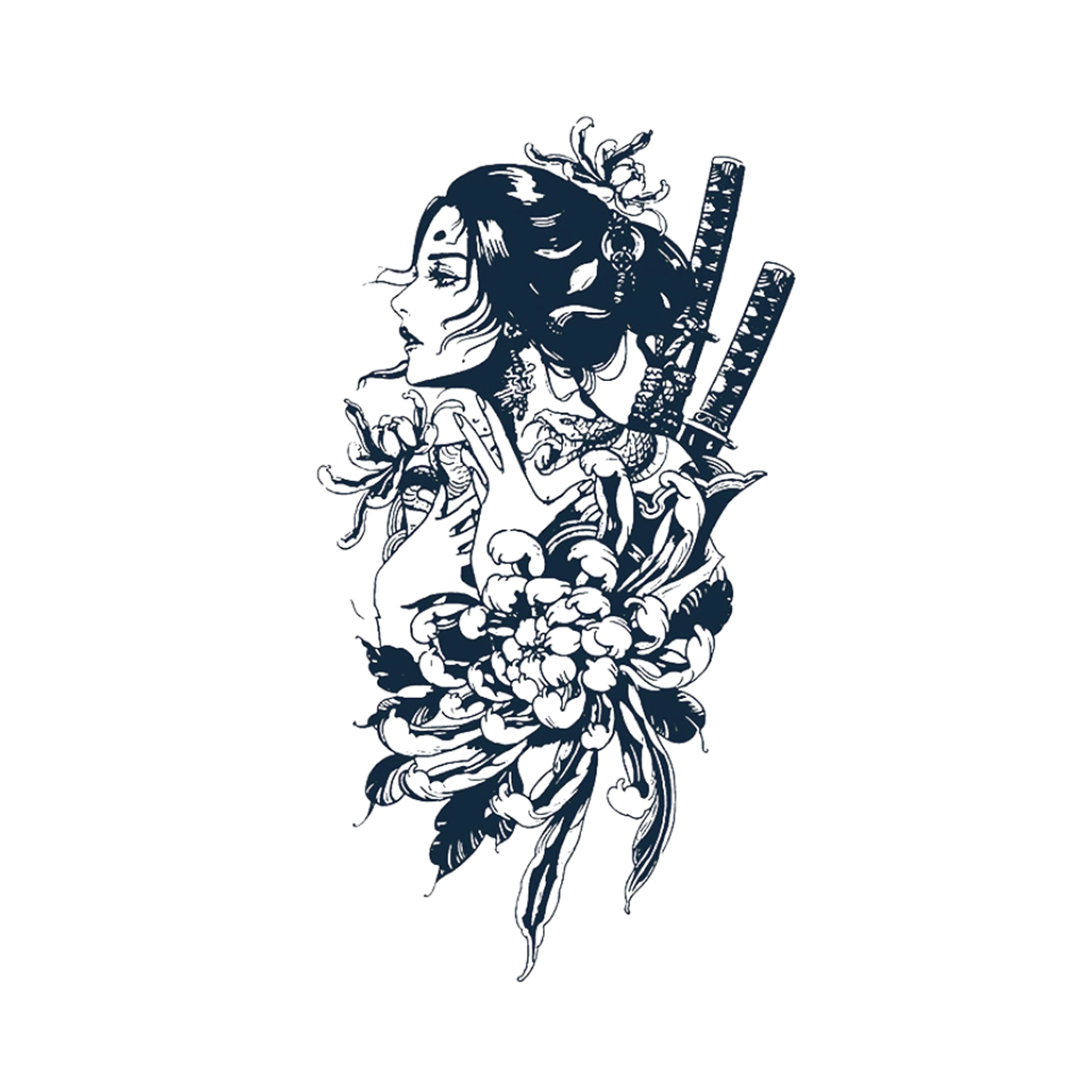 猎己  花舞剑歌草本防水纹身贴 持久  防汗不反光手臂小腿脖子胸口手指满背半甲 小众男女情侣花臂 日式花花