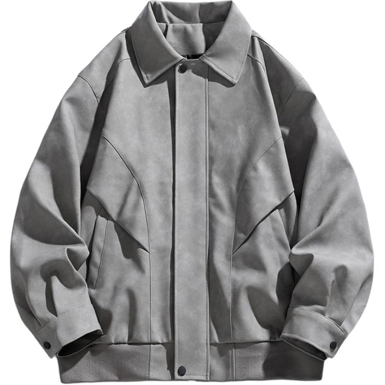 美式复古舒适休闲翻领百搭情侣皮外套棒球服 男女同款