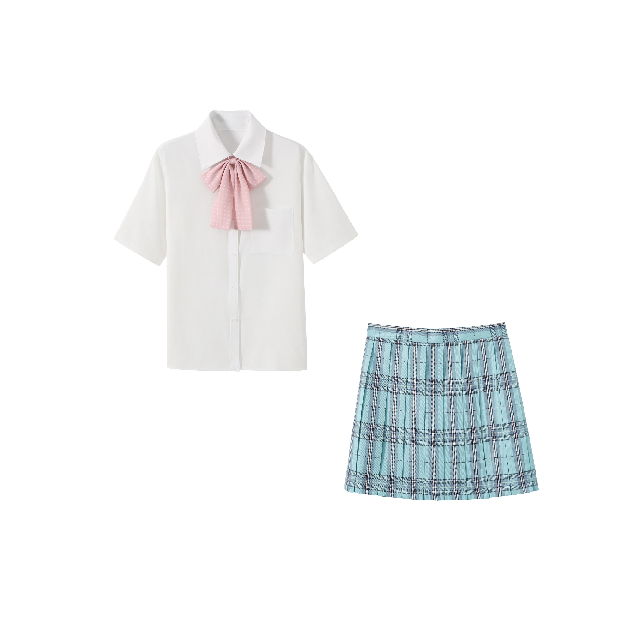 花山家的猫 校供甜美纯欲学姐口袋短袖衬衫百褶裙制服 女款