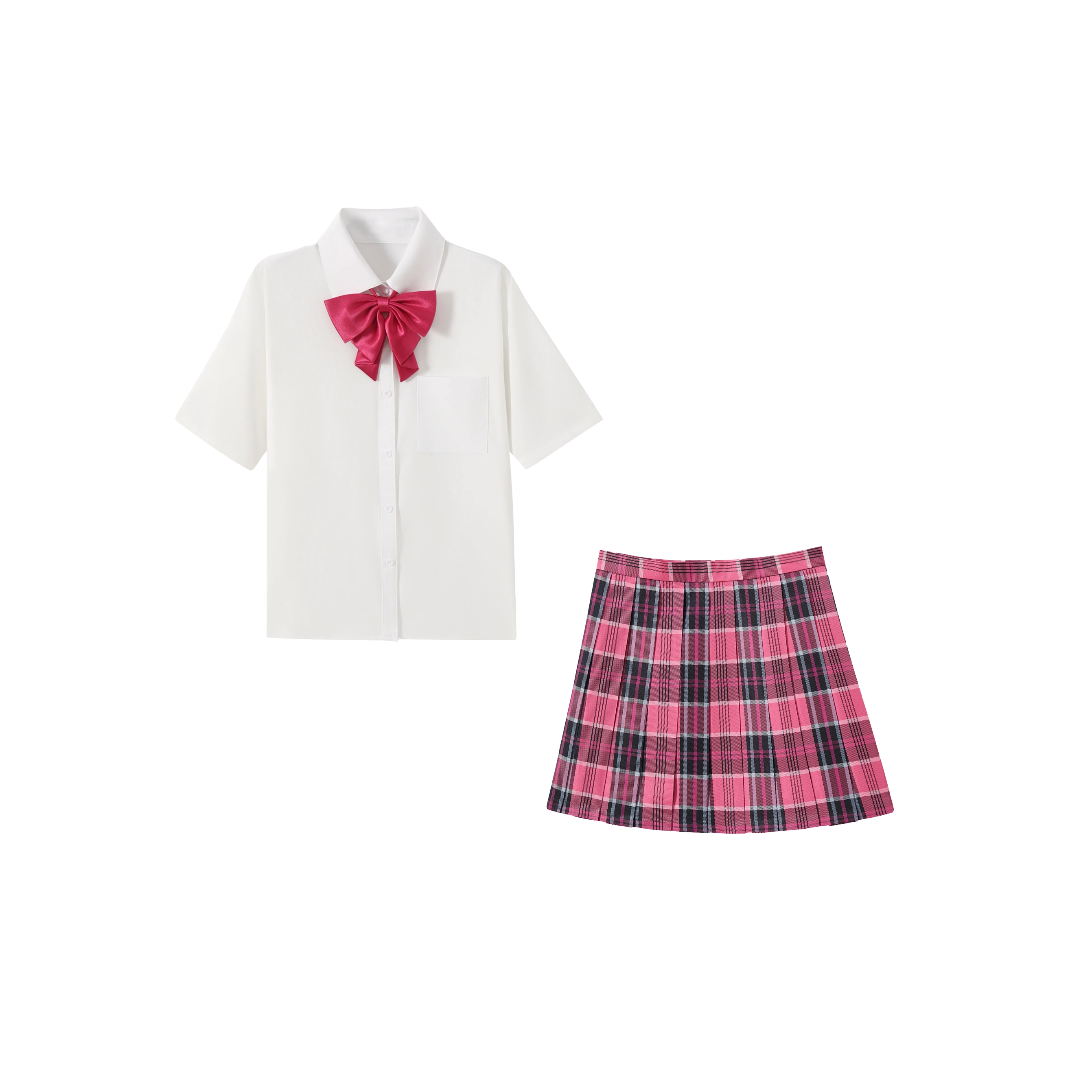 花山家的猫 校供甜美纯欲学姐口袋短袖衬衫百褶裙制服 女款