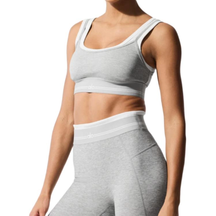 alo yoga Logo Athletic Heather GreyWhite