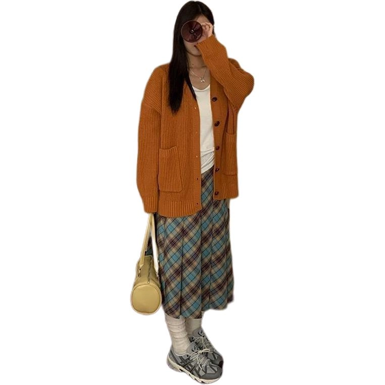 木清清 学院风半身裙显瘦气质高腰格子休闲长裙 女款 蓝色格纹