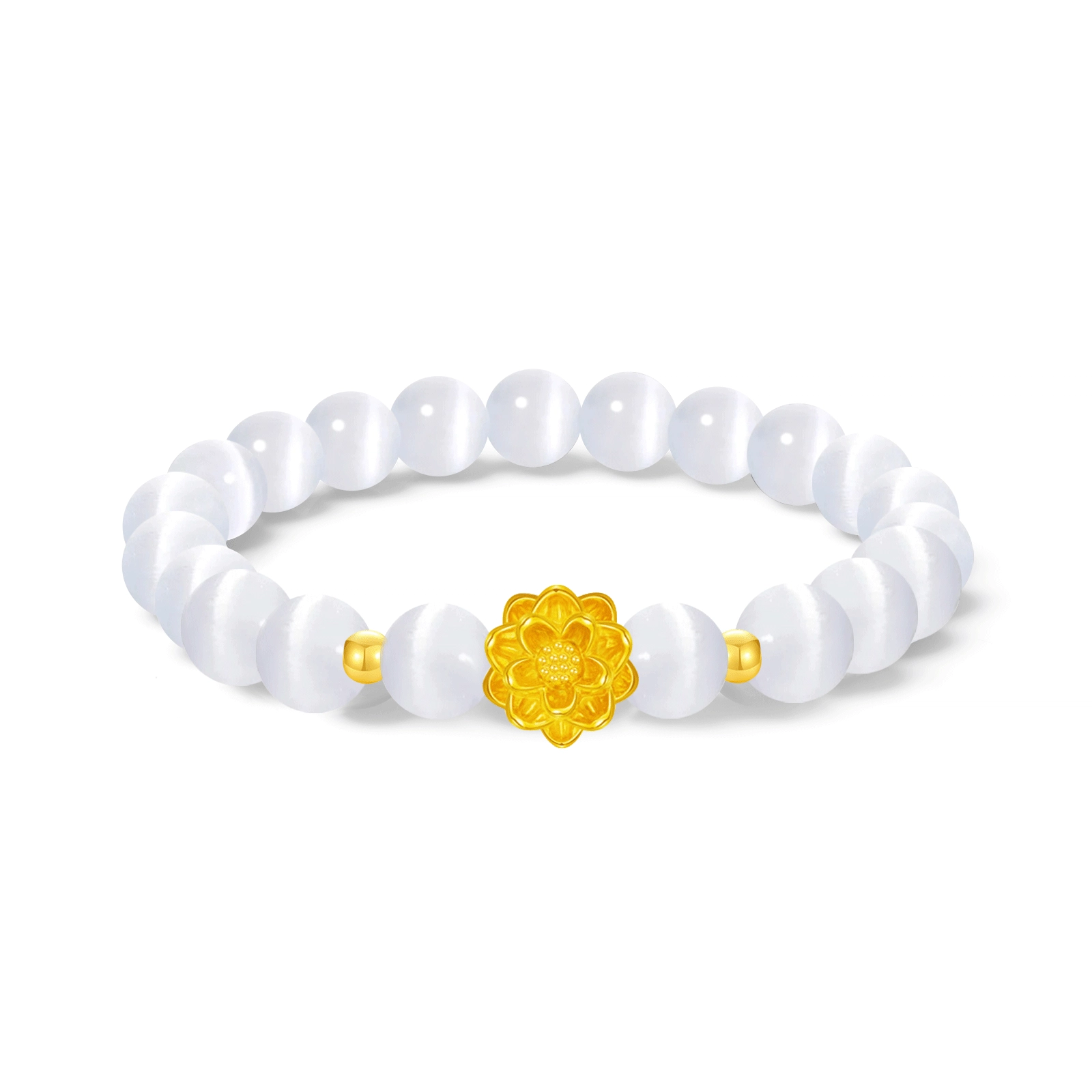 【999金|精选高品质】 金师傅 好运莲莲串珠 莲花万事如意有钱花 新中式国潮气质复古简约百搭#好运 玻璃猫眼 手串 男女同款情侣款