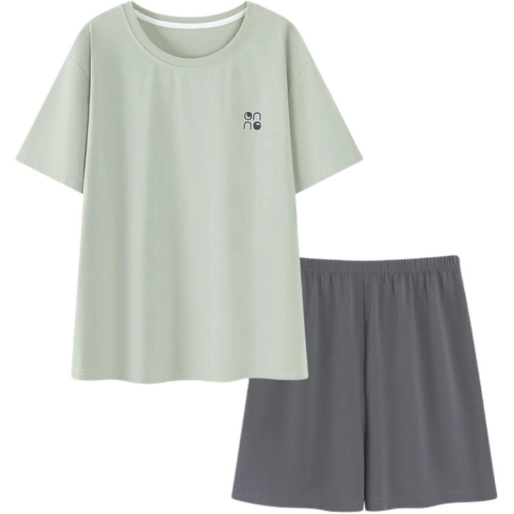 北极绒 纯色圆领短袖短裤可外穿家居服睡衣套装 女款