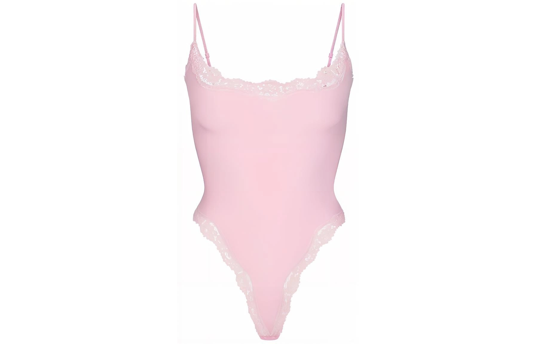 SKIMS FITS EVERYBODY LACE CAMI BODYSUIT CHERRY BLOSSOM TONAL