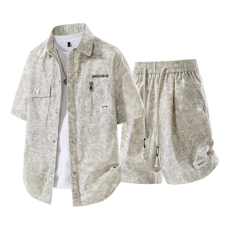 虫小绿 休闲服装两件套青少年大码扎染衬衫套装 男女同款