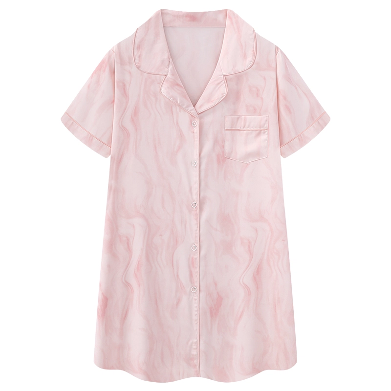 夏芬妍 休闲舒适高级感流光晕染冰丝翻领家居服亲肤宽松短袖时尚可外穿夏季睡裙 女款