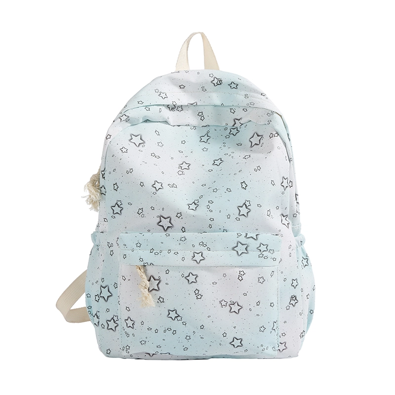 泰迪珍藏 炫彩星星背包中小学轻便可爱外出 尼龙布 双肩包 女款 浅蓝色