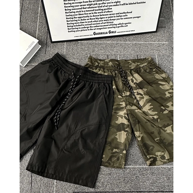 佑麟 美式复古速干迷彩夏季尼龙斜切裤子户外沙滩运动五分中裤休闲短裤 男女同款