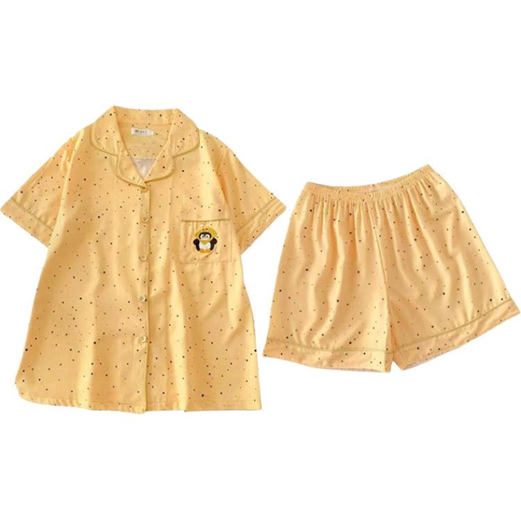 顶瓜瓜 夏季女透气舒适简约休闲短袖翻家居服睡衣套装 女款