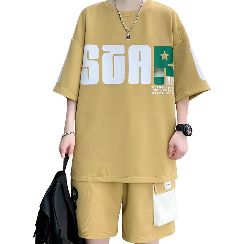左岸 夏季美式字母时尚日常通勤户外活动宽松舒适透气吸汗潮牌休闲运动套装 男款