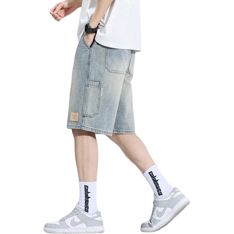 么宁 宽松直筒潮流时尚工装五分裤舒适透气简约百搭个性痞帅运动休闲牛仔短裤 男女同款