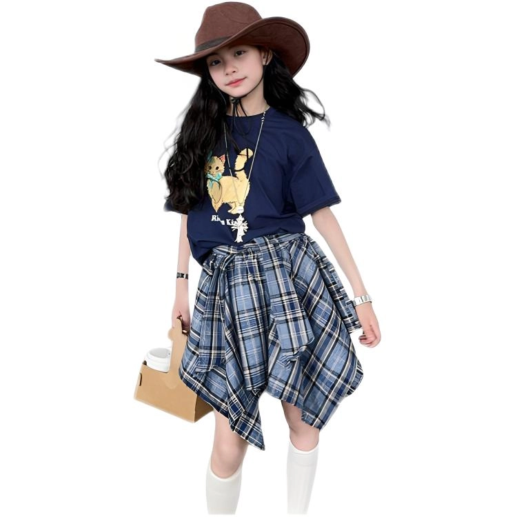天才小熊休闲运动套装 女童夏季大童潮牌小孩衣服 小女孩短袖洋气时髦 漂亮 甜美