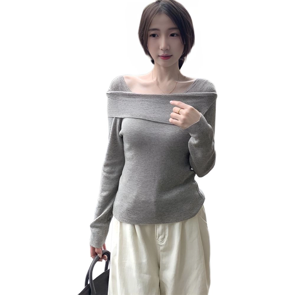 思蓓儿 韩版气质纯欲一字肩百搭长袖内搭针织衫 女款