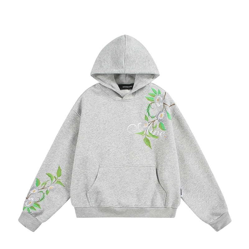 永言 小众复古衣服植物花卉刺绣设计感连帽外套春秋潮流百搭 卫衣 男女同款