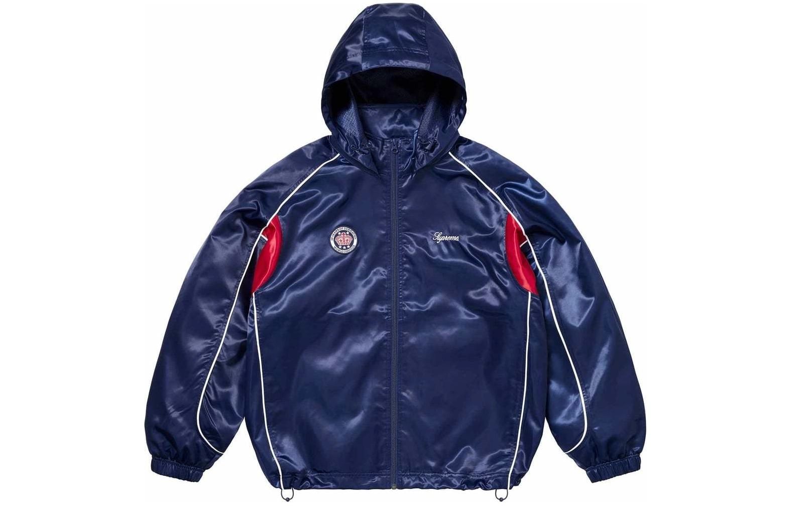 Supreme SS24 WEEK1 SATIN HOODED TRACK JACKET logo
