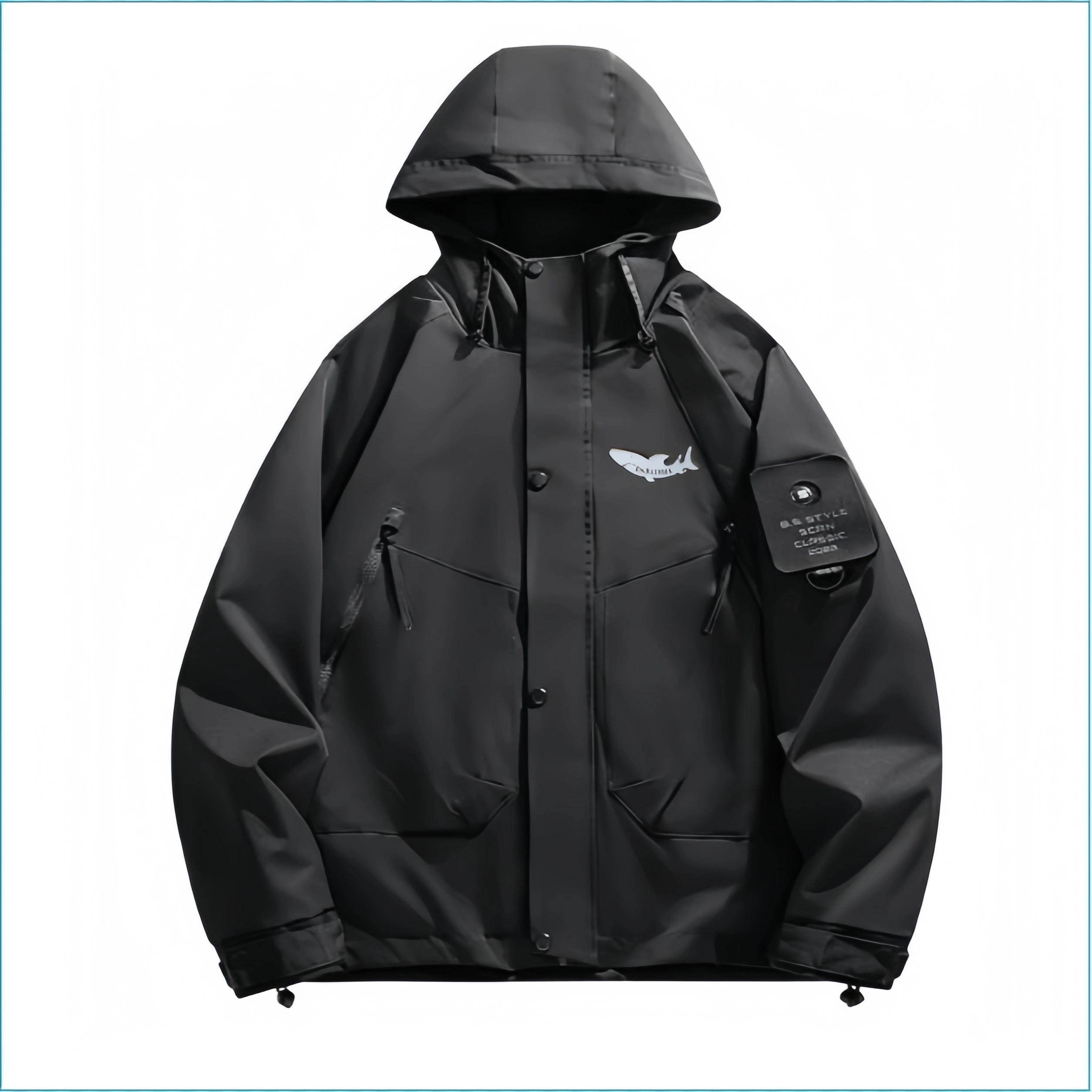 大白鲨 连帽型宽松山系登山服潮牌情侣露营登山休闲夹克外套 男款