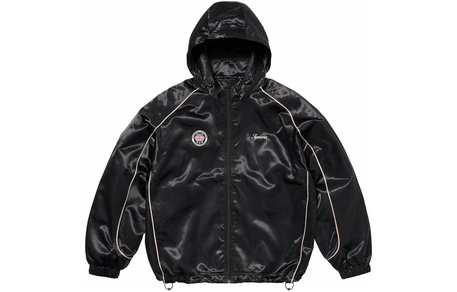 Supreme SS24 WEEK1 SATIN HOODED TRACK JACKET logo