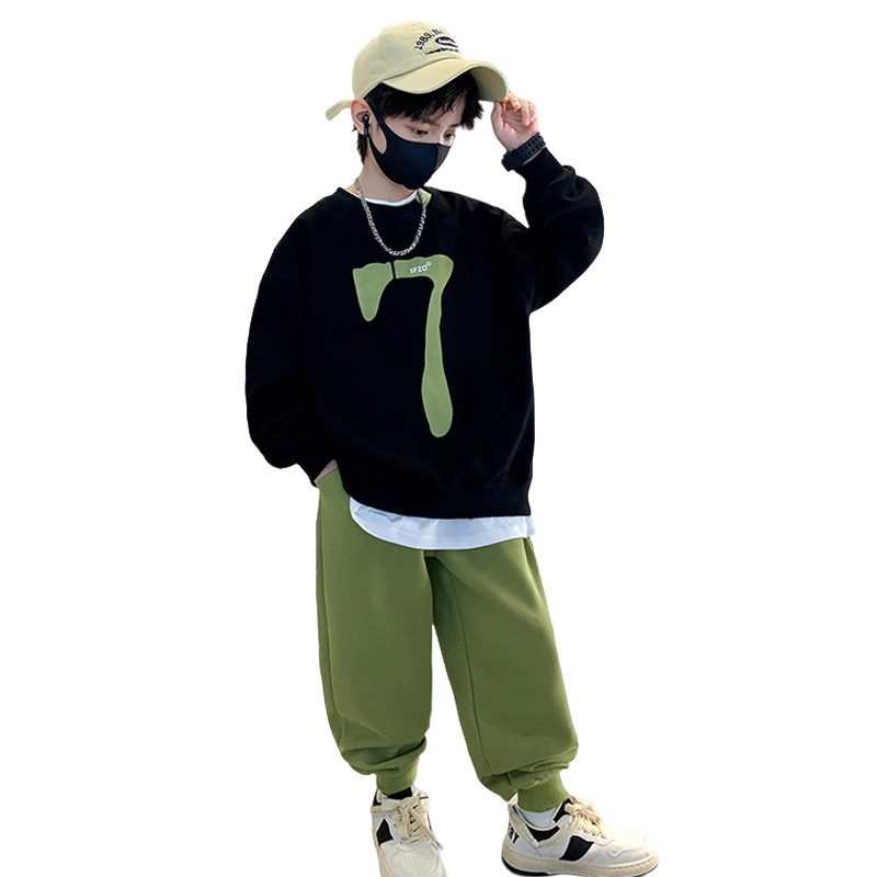 浪莎 数字印花圆领套头长袖上衣松紧腰束脚长裤休闲运动套装 儿童款