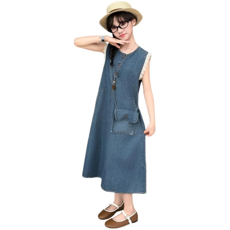 木木兔连衣裙 时髦洋气夏季薄款宽松舒适中大童时尚百搭个性女孩无袖休闲裙子